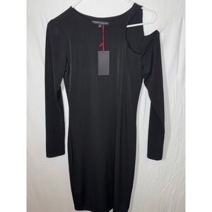 Julian‎ Chang Black Cold Shoulder Long Sleeve Bodycon Mini Dress Size S